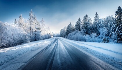 wintry snowy road in ice