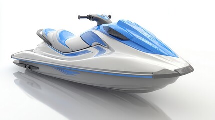 Naklejka premium Sleek blue and white jet ski on white background for leisure activities
