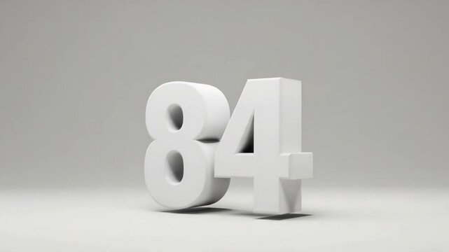3D clean white number '84' with minimal shadow &mdash; modern and calm.