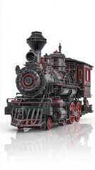 Fototapeta premium Vintage locomotive model with red accents on white background
