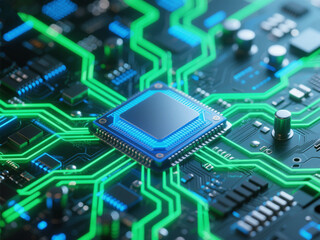 Fototapeta premium Circuit Board with Glowing Pathways – Technology Background 