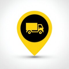 Yellow icon with truck symbol inside a location pin design