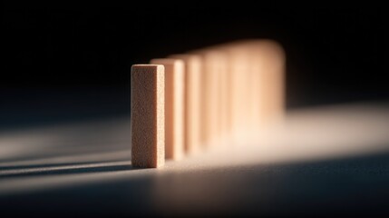 single falling domino separates two rows symbolizing unpredictability of investment risks