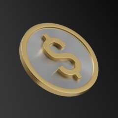 Dollar. Dollar money sign. Currency. Dollar gold coin. 3d illustration. Finance. Trend graphics
