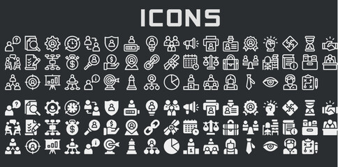 Collection of White Icons on Dark Background &ndash; Versatile Symbols for Graphic Design and User Interfaces