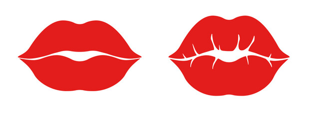 Imprint of women's lips for a kiss. Red silhouette of a kiss. Imprint of lipstick, makeup. Kiss sign symbolizing passion and romance. Vector illustration of Valentine's Day. Vector illustration EPS 10