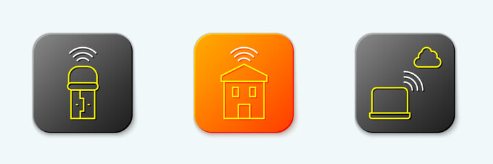 Set line Usb wireless adapter, Smart home with wi-fi and Network cloud connection icon. Vector