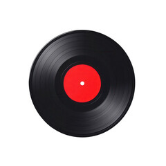 Obraz premium Classic vinyl record with a vibrant red label, showcasing a timeless piece of music history against a clean white background.