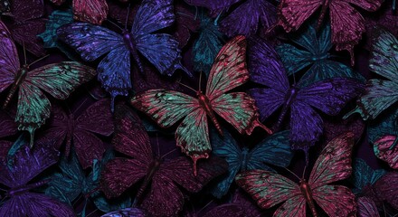 Fototapeta premium Vibrant Purple Teal Pink Butterfly Wings Seamless Pattern Background Texture
