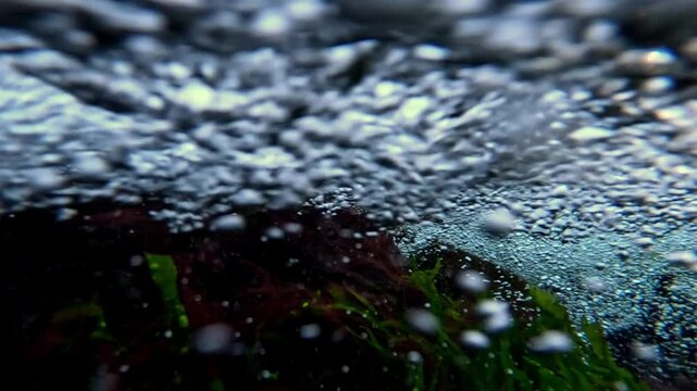Fast flow of fresh water with foam and air bubbles in the Black Sea