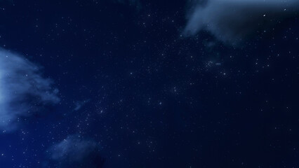 見上げた晴れた夜の星空と浮かぶ雲