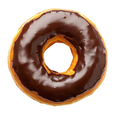 Delicious chocolate glazed donut on a white isolated background, perfect for dessert or breakfast context.