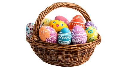Colorful Easter Basket Filled with Eggs Isolated on Transparent Background