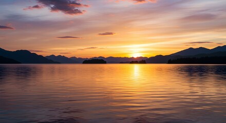 Fototapeta premium Scenic Lake and Mountain Sunset