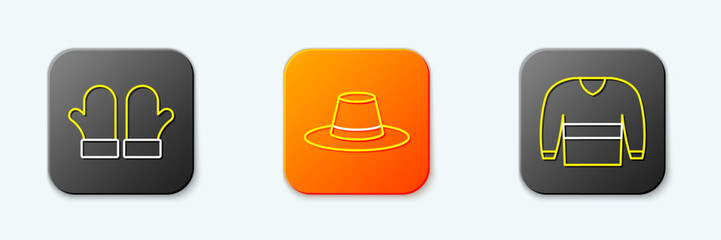 Set line Christmas mittens, Man hat and Sweater icon. Vector