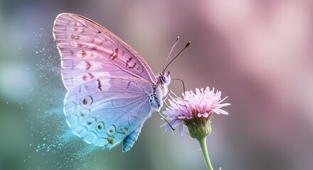 Delicate Pastel Butterfly on Pink Flower Nature Macro Photography Spring