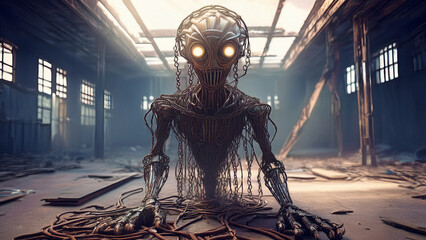  Spectral Soldier of Scrap with Hollow Eye Sockets Filled by Swinging Chains