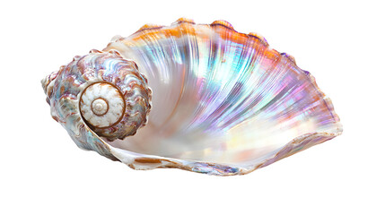 Elegant Iridescent Seashell Isolated on Transparent Background for Design Projects