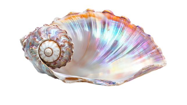 Elegant Iridescent Seashell Isolated on Transparent Background for Design Projects