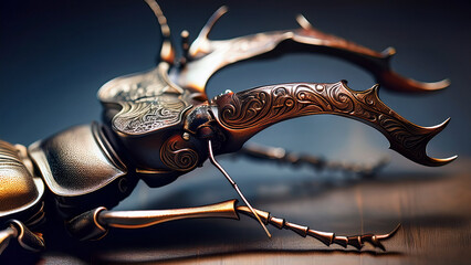 Stag Beetle Mandibles Twisted into Baroque Metalwork Ornamentation
