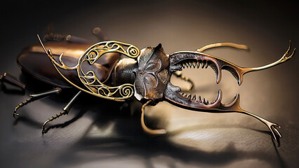 Stag Beetle Mandibles Twisted into Baroque Metalwork Ornamentation