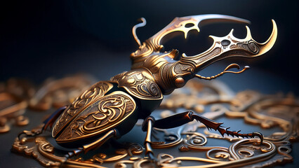 Stag Beetle Mandibles Twisted into Baroque Metalwork Ornamentation