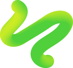 3d green gradient line. Abstract wavy and squiggle organic shape. Swirl dynamic trendy element with neon gradation. Holographic vibrant color