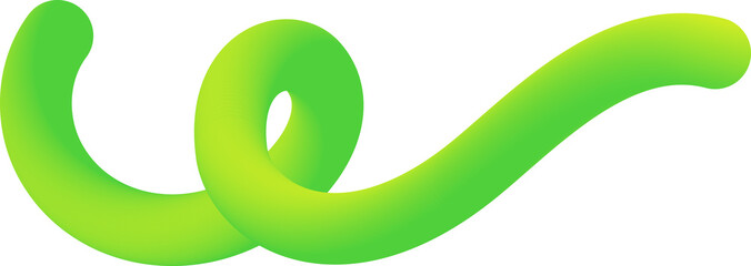3d green gradient line. Abstract wavy and squiggle organic shape. Swirl dynamic trendy element with neon gradation. Holographic vibrant color