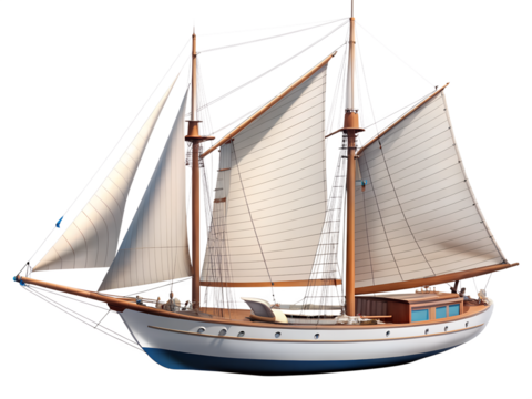 wooden sailing ship isolated on white background. Transparent PNG file type available .