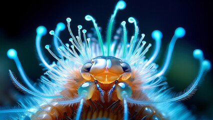 Termite Head with Bioluminescent Coral-Like Exoskeleton Growths