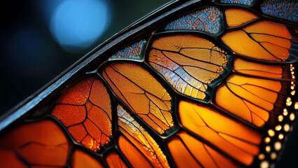 Ultra-Macro of a Monarch Butterfly Wing Transforming into Stained Glass Fractal Veins