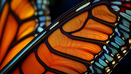 Ultra-Macro of a Monarch Butterfly Wing Transforming into Stained Glass Fractal Veins