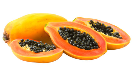Fresh Ripe Papayas Isolated on Transparent Background for Food Photography