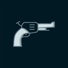 Line Revolver gun icon isolated on black background. Flat filled outline style with shadow. Vector