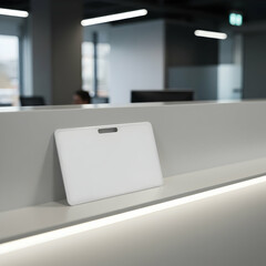 Blank ID card mockup modern office reception desk workspace corporate business identity design template