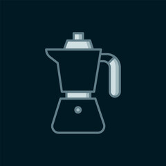 Line Coffee maker moca pot icon isolated on black background. Flat filled outline style with shadow. Vector