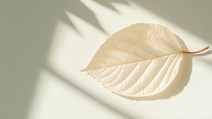 Pale Beige Leaf With Shadows On A Cream Background