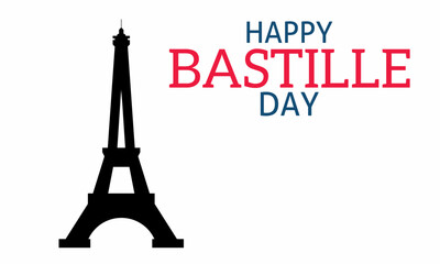 Bastille Day poster vector illustration. Black Eiffel Tower. Suitable for banners, cards. French National Day. July 14th every year