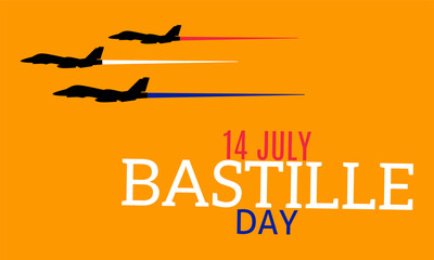 Creative advertising design Happy Bastille Day, Happy Bastille Day, July 14, vector, with planes decorating the sky