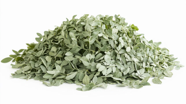 heap of senna leafs, isolated on white background