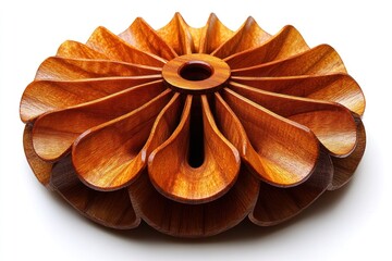 Intricate, layered wooden disc, radiating outward