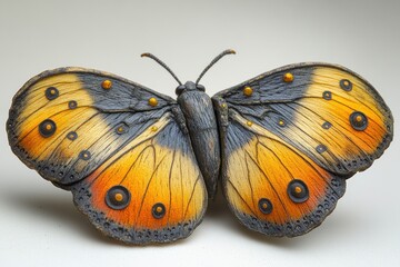 Detailed sculpted butterfly, crafted with intricate texture and color variations