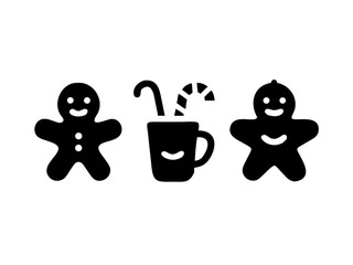 Christmas Gingerbread Men Festive Mug with Candy Canes Silhouette Icons