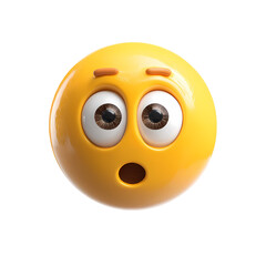 3D Render of a Surprised Yellow Emoticon on Transparent Background