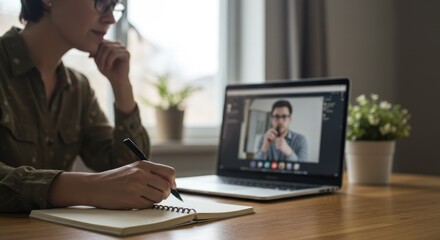 Person in video call taking notes