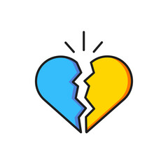 Color Broken heart or divorce icon isolated on white background. Love symbol. Valentines day. Flat filled outline style with shadow. Vector