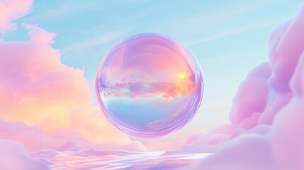 Single Reflective Droplet Hovering Over Soft Clouds at Sunset