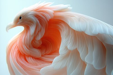 Obraz premium Abstract avian form, soft peach and white feathers