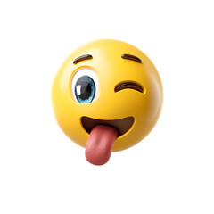Playful 3D Emoticon Winking and Sticking Out Tongue on Transparent Background