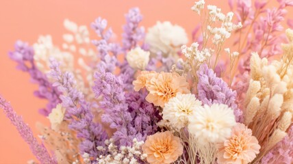 Pastel Dried Flower Bouquet on Peach Background